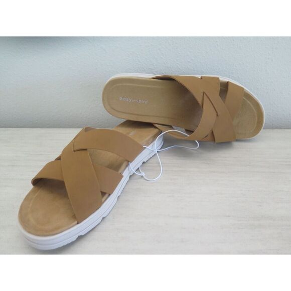 Easy Spirit Women's Sz 10M Tan Woven Leather Cushiony Slide-On Wedge Sandals - Picture 4 of 10